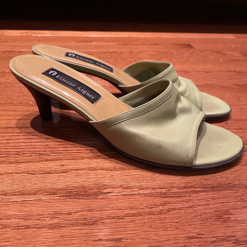 Green Kitten Heel Slide Sandals